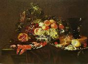 Joris van Son, Crustaces, huitre et coupe de fruits avec un verre